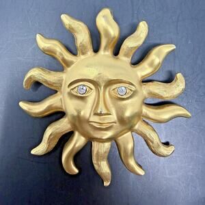 Avon Vintage Sun Face Pendant Brooch Gold Tone Rhinestone Eyes